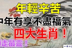年輕辛苦中年有享不盡福氣的四大生肖！轉走最靈！