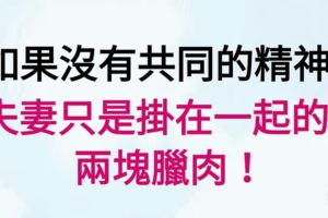 如果沒有共同的精神，夫妻只是掛在一起的兩塊臘肉！