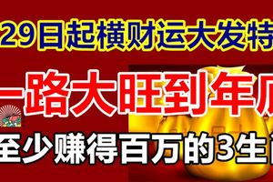 7.29日起橫財運大發特發，一路大旺到年底，至少賺得百萬的3生肖