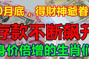 10月底，得財神爺眷顧，存款不斷飆升，身價倍增的生肖