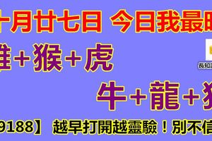 十月廿七日，今日我最旺！雞+猴+虎+牛+龍+狗！【19188】越早打開越靈驗！別不信！