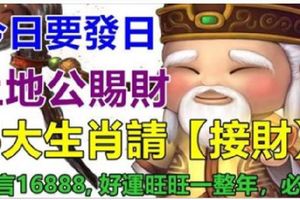 今日要發日，土地公賜財，6大生肖請【接財】，留言16888,好運旺旺一整年，必靈！