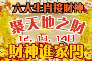 六大生肖接財神。聚天地之財，12，13，14日，財神進家門！