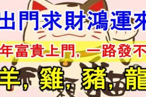 出門求財鴻運來，狗年富貴上門，一路發不停的生肖！（羊，雞，豬，龍）