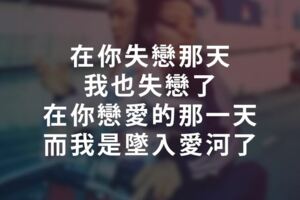 在你失戀那天，我也失戀了，在你戀愛的那一天，而我是墜入愛河了
