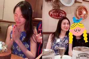 梁洛施與姐姐慶生模樣好少女，抱兒子合影一臉慈母笑