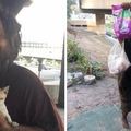 泰國街友把賺到的錢「全都拿來照顧浪貓」，當他終於又買到飼料時的反應把大家都感動慘！