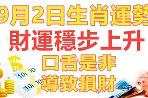 9月2日生肖運勢，財運穩步上升，口舌是非導致損財