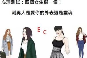 心理測試：四個女生選一個！測男人是愛你的外表還是靈魂