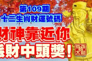 第109期十二生肖財運號碼。財神靠近你！派財中頭獎！