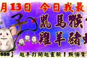 2月13日，今日我最旺！鼠馬猴牛雞羊豬蛇！【99888】越早打開越靈驗！點個贊吧！