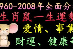 1960-2008年全面分析生肖鼠一生運勢，愛情、事業、財運、健康等