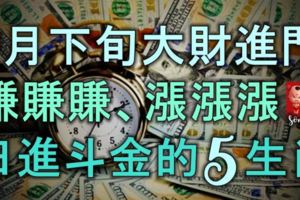 9月下旬大財進門，賺賺賺、漲漲漲、日進斗金的5生肖！