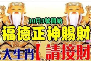 10月3號開始，福德正神賜財，八大生肖【請接財】