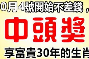 10月4號，開始不差錢，中獎就是頭獎！享富貴30年的生肖。