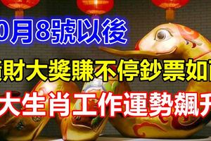 10月8號以後，3大生肖工作運勢飆升，橫財大獎賺不停鈔票如雨