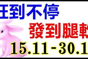 未來15天，旺到不停，紅到不行，發到腿軟的六大生肖（15.11-30.11）