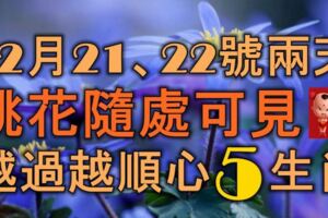 12月21、22號兩天，大運將來，桃花隨處可見，越過越順心的5大生肖！