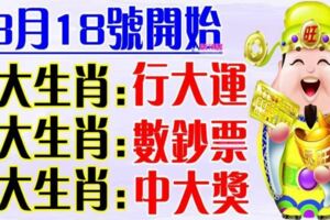 3月18號開始【九大生肖】行大運，中大獎，數鈔票