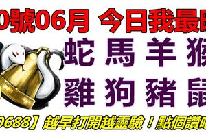 20號06月，今日我最旺！蛇馬羊猴雞狗豬鼠！【20688】越早打開越靈驗！點個讚吧！