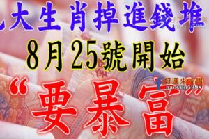 8月25號開始，九大生肖掉進錢堆，要暴富