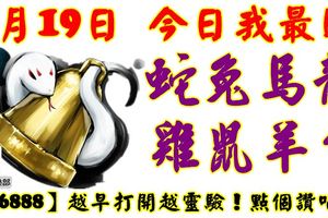 8月19日，今日我最旺！蛇兔馬龍雞鼠羊牛！【96888】越早打開越靈驗！點個讚吧！