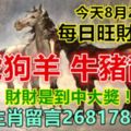 今天8月26日：每日旺財提示：馬虎狗羊，牛豬龍蛇。財財是到中大獎！上榜生肖留言268178必轉！