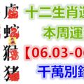 十二生肖運勢：本周運勢【06.03-06.09】千萬別錯失！