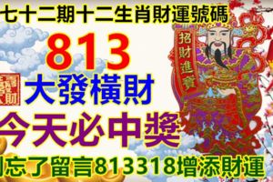 第七十二期十二生肖財運號碼。813大發橫財，今天必中獎。別忘了留言813318增添財運！