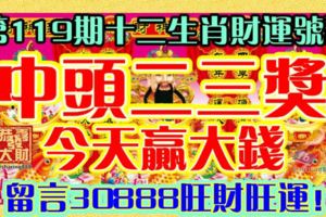 第119期十二生肖財運號碼。就三個字，中頭獎！留言30888旺財旺運！