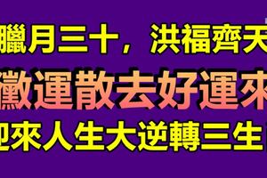 臘月三十，洪福齊天，黴運散去好運來，迎來人生大逆轉三生肖