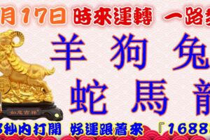 1月17日時來運轉一路發，羊狗兔蛇馬龍，88秒內打開，好運跟著來『16888』