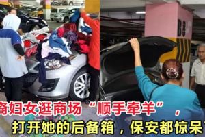 華裔婦女逛商場「順手牽羊」，打開她的後備箱，保安都驚呆了！