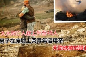 美國加州大火死亡人數上升至48人男子在廢墟上哭尋年邁母親
