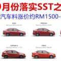 9月落實sst之後proton汽車或漲價高達3000令吉