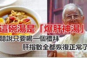 余雪鴻大師說這碗湯是「爆肝神湯」，聽說只要喝一個禮拜，肝指數全都恢復正常了.