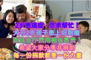 【2歲患癌症·懇求幫忙！】大馬2歲孩子患上細胞瘤，而且治療費用相當昂貴！希望大家分享並捐助，每一份捐款都是一份力量