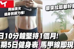 韓國美女健身教練「一星期五日健身表」每日只需10分鐘1個月馬甲線get！