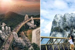 越南新景點《金色巨手大橋》，托著黃絲帶的手竄出山雲之間好壯觀！