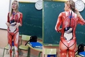 美女老師穿「人體器官服」上課走紅！