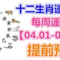 十二生肖運勢：每周運勢【04.01-04.07】提前預知！