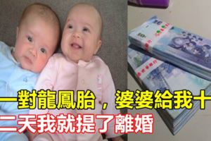 生一對龍鳳胎，婆婆給我十萬，第二天我就提了離婚