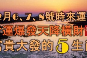 12月6、7、8號時來運轉，財運爆發，天降橫財，富貴大發喜盈門的5生肖！