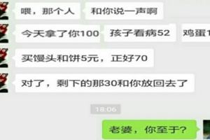 老公，拿你100元，孩子看病52，雞蛋13，饅頭和餅花5元