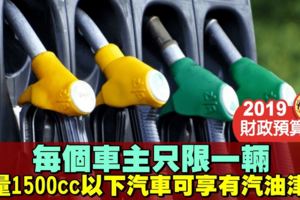 【2019財案】明年4月開起　排量1500cc以上汽車不享有汽油津貼