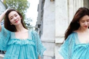 孕味十足！44歲林志玲一身藍裙亮相米蘭街頭，體態圓潤，婚後氣質更溫柔：和以前不一樣了