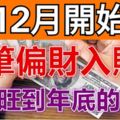 12月開始，大筆偏財入賬，一直旺到年底的3個生肖！