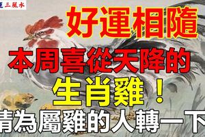 本周喜從天降的生肖雞！請為屬雞的人轉一下！好運相隨！