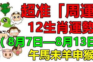超准「周運」12生肖運勢（8月7日—8月13日）午馬未羊申猴