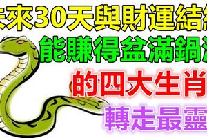 未來30天與財運結緣,能夠賺得盆滿鍋滿的四大生肖！